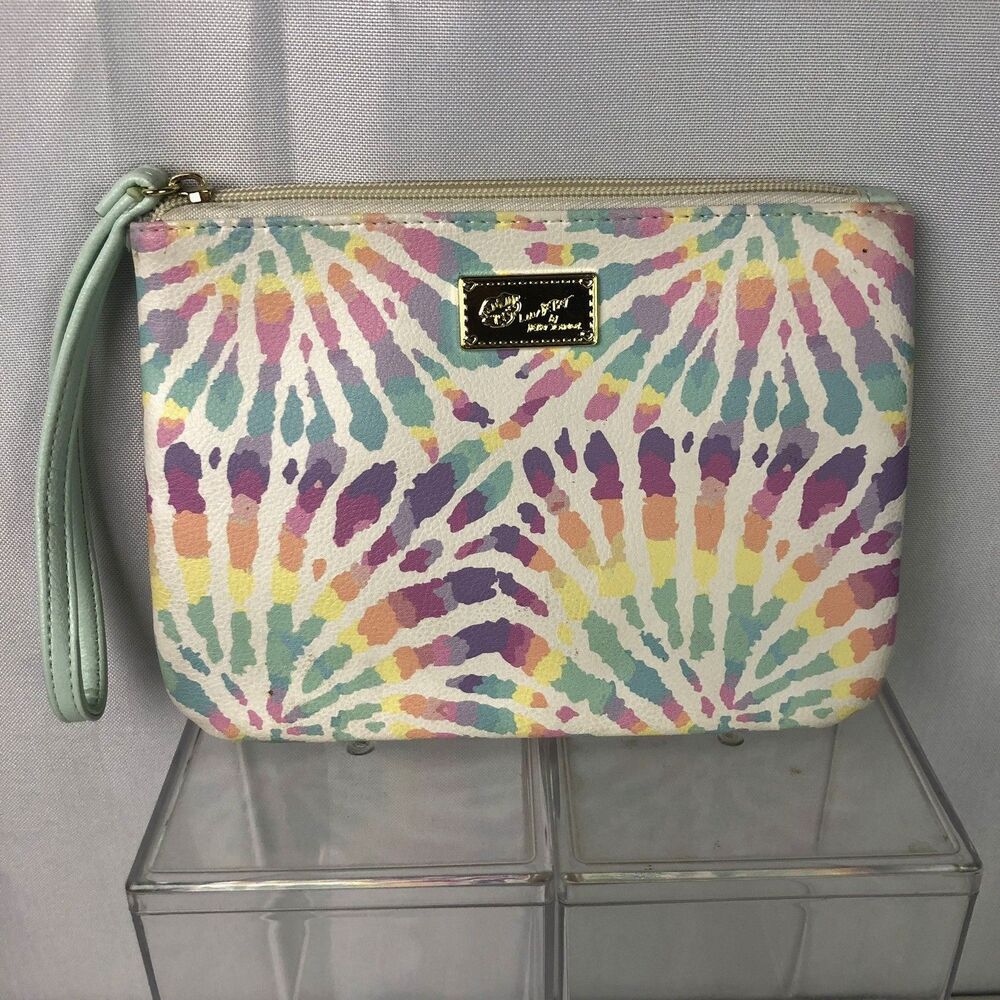 NWOT Betsey Johnson LUV Betsey Make-Up Cosmetic Bag Rainbow Tie-Dye Zip-Up